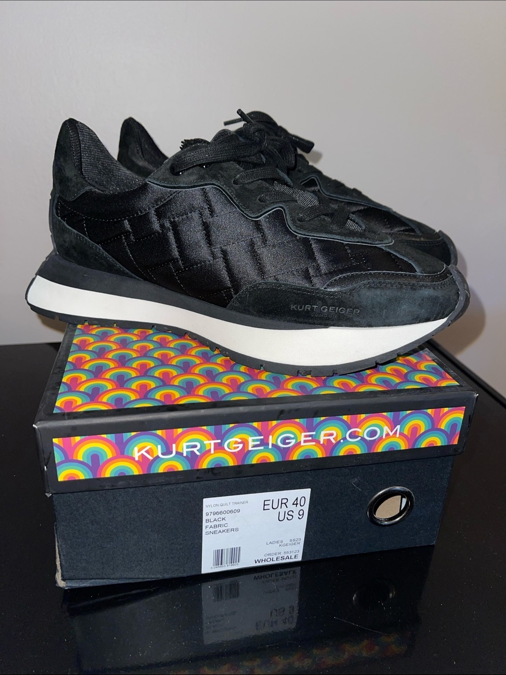 Women’s Kurt Geiger Black Quilted Lace-Up Platform Sneakers